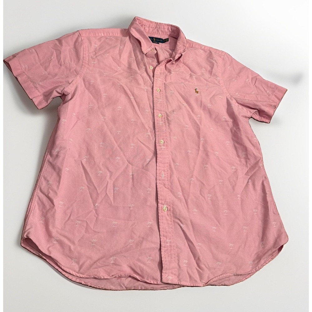 Ralph Lauren Button-Down Short Sleeve Slim Fit Classic Pink 2XL Palm Tree Print